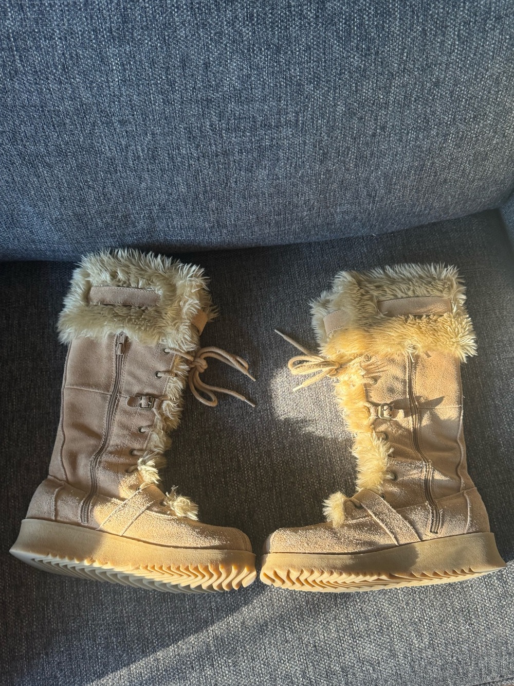 Y2K Bum Equipment Faux Fur Lined Women's Winter Boots In Light Tan - Picture 3 of 10
